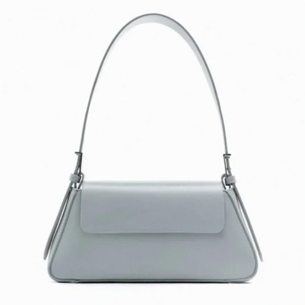 Zara Minimal Blue Grey Flap Shoulder Bag